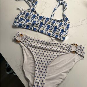 Roller Rabbit White Bikini with Blue Monkey and Heart Prints